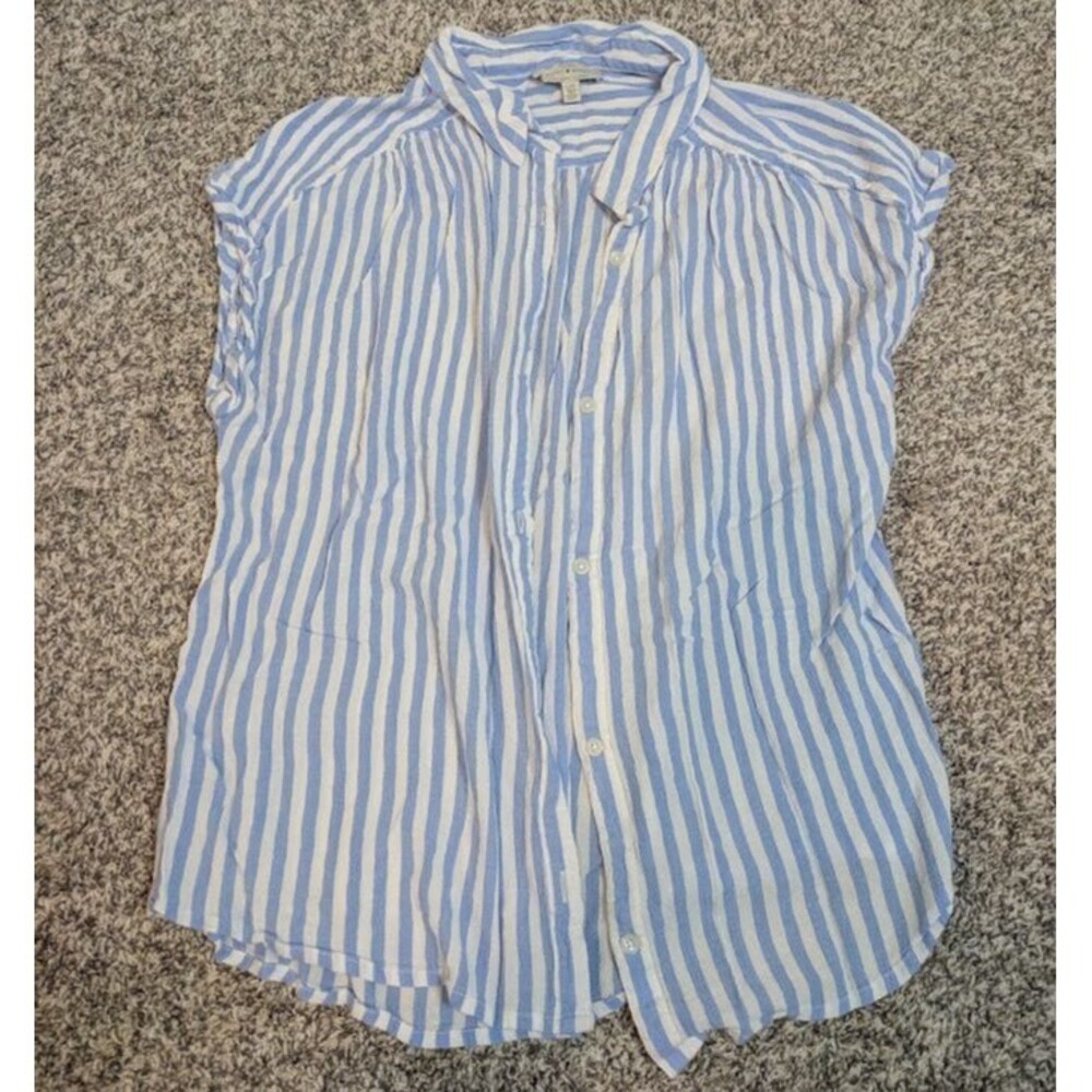Lucky Brand Blue & White Striped Short Sleeve Shirt Large Viscose